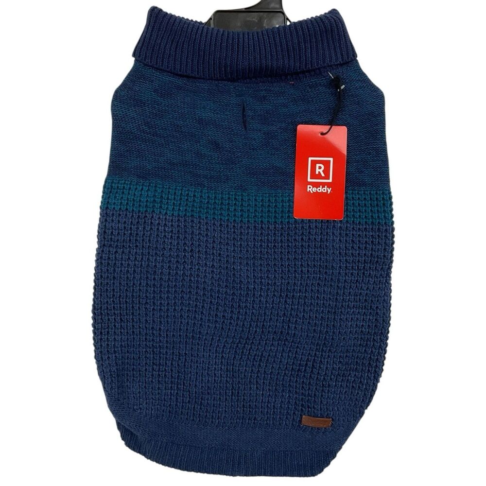 Reddy Size M‎ (16”-18”) Dog Knit Sweater Warm Winter Navy Blue Color-block NWT